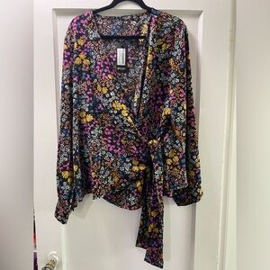 Nasty Gal plus dark floral side tie blouse